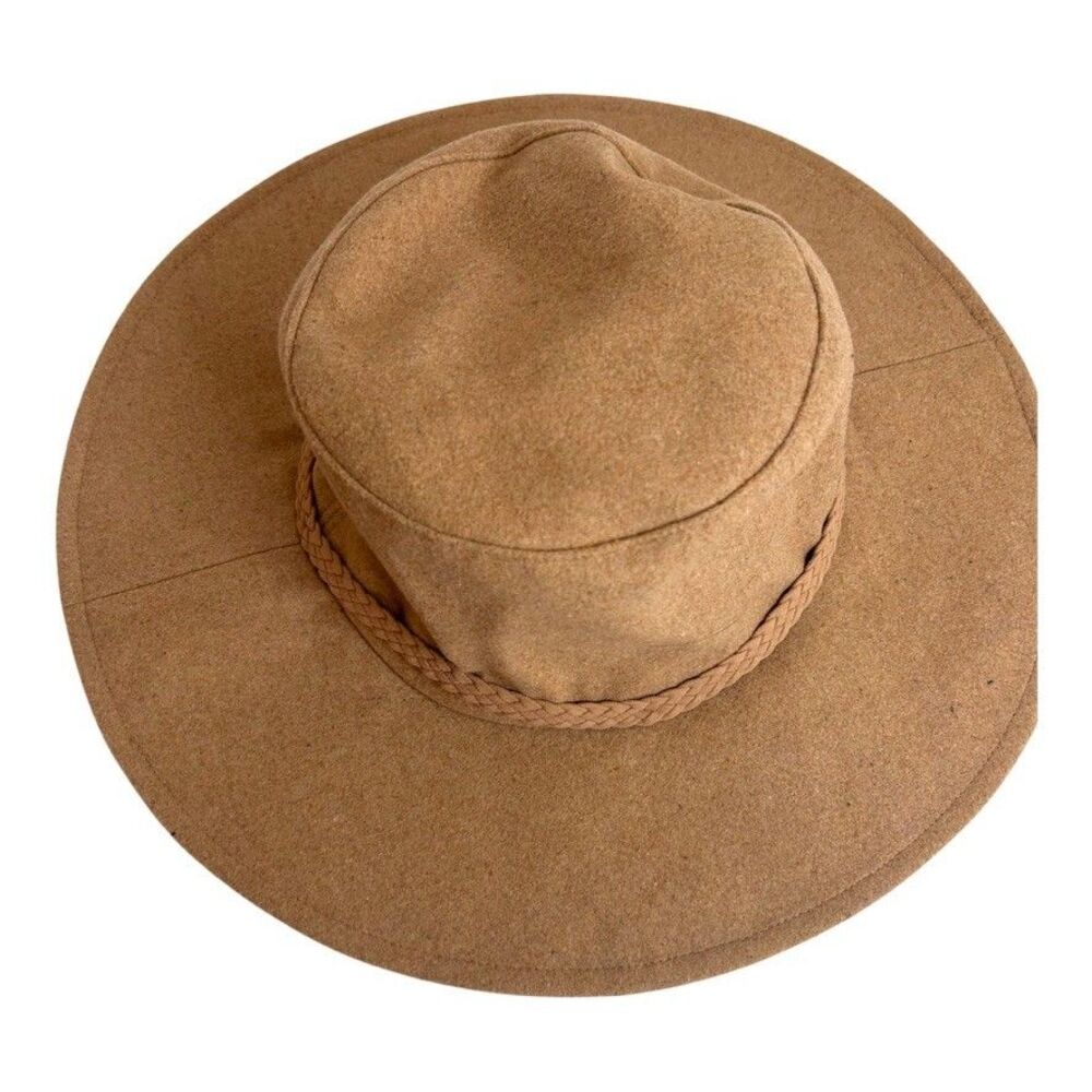 ASN Harper Felt Floppy Boater Hat Braided Trim Oatmeal Tan New Southwestern Boho